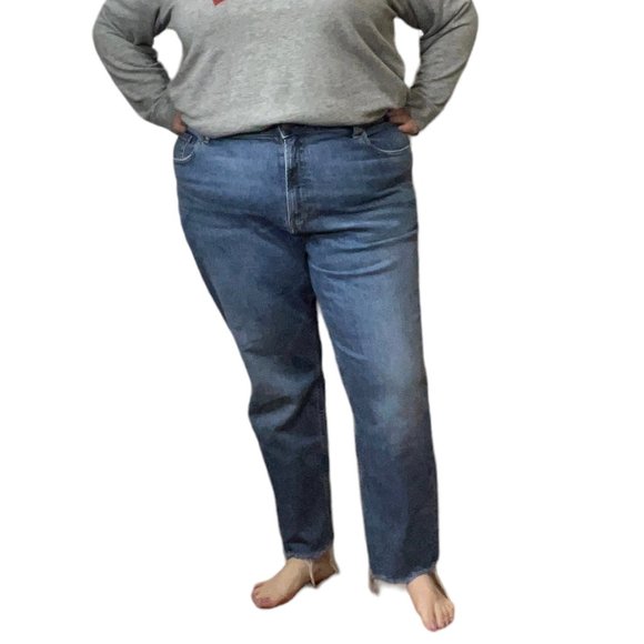 Everlane Denim - Everlane The Curvy Cheeky Jean 35 Straight Crop Leg High Rise Denim Blue Wash